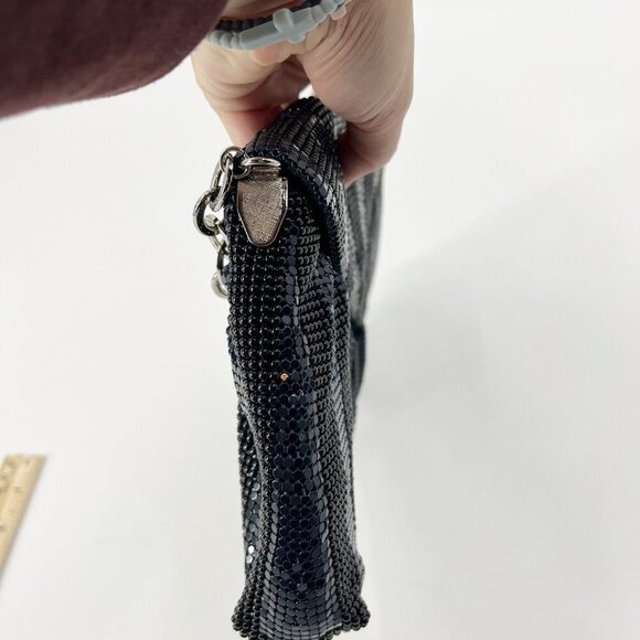 BCBGMAXAZRIA Black Navy Striped Mesh Shoulder Bag Chain Strap Evening Party HOCO - Picture 10 of 13